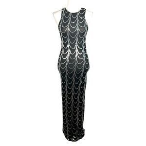 Shein Black & Silver Sequin Special Occasion Sleeveless Maxi Dress Size 14